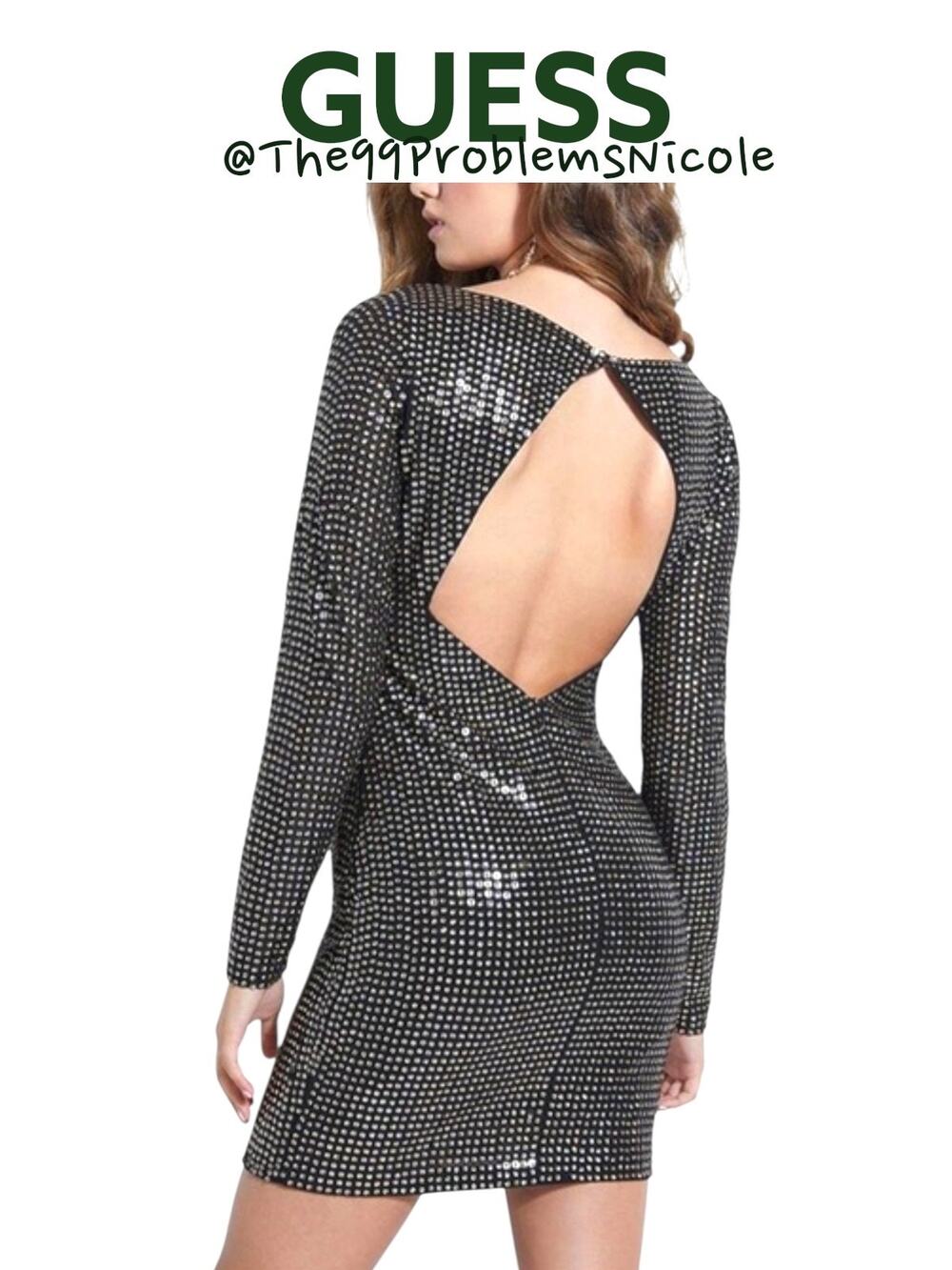 Guess Black Open Back Sequin Mini Dress